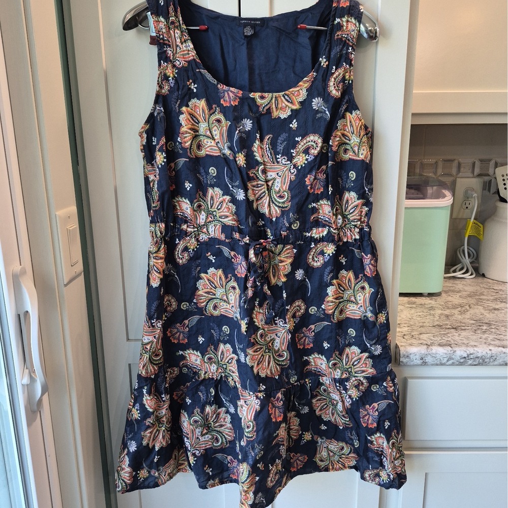 Tommy Hilfiger Women's Sleeveless Paisley Dress Womens Large Retro Boho Style